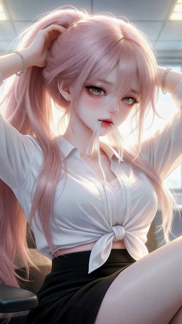 办公室粉发甜美女孩