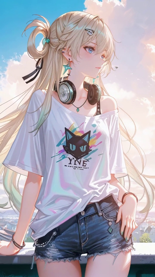 城市天台元气耳机少女琳奈