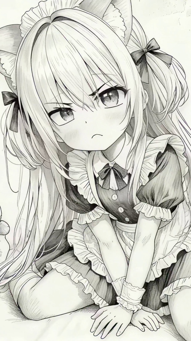 线稿生气的喵娘