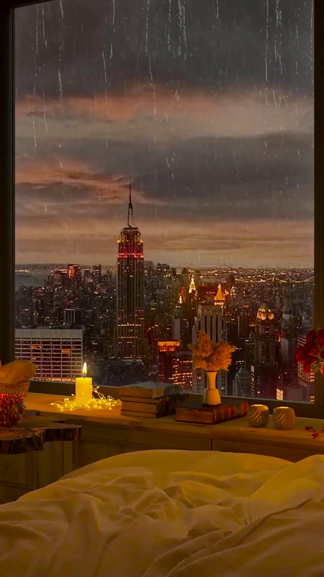 温馨的傍晚雨天房间(风景手机动态壁纸) - 风景手机壁纸下载 - 元气壁纸