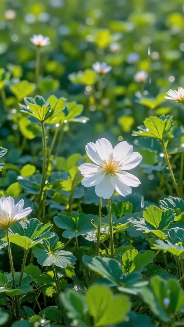 林间微光里的小白花
