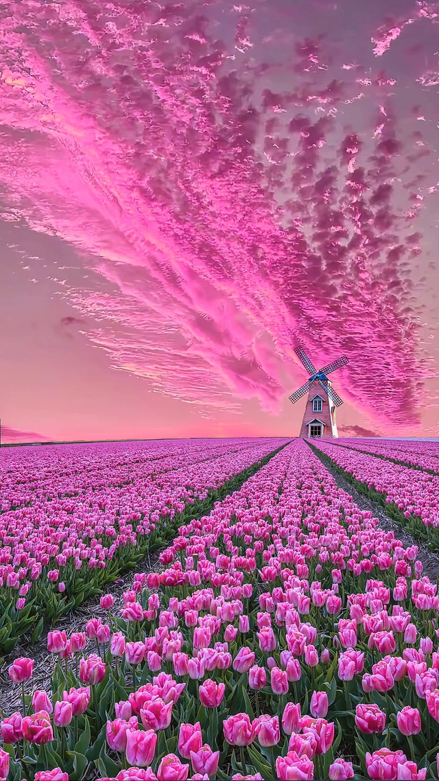 唯美花海与晚霞