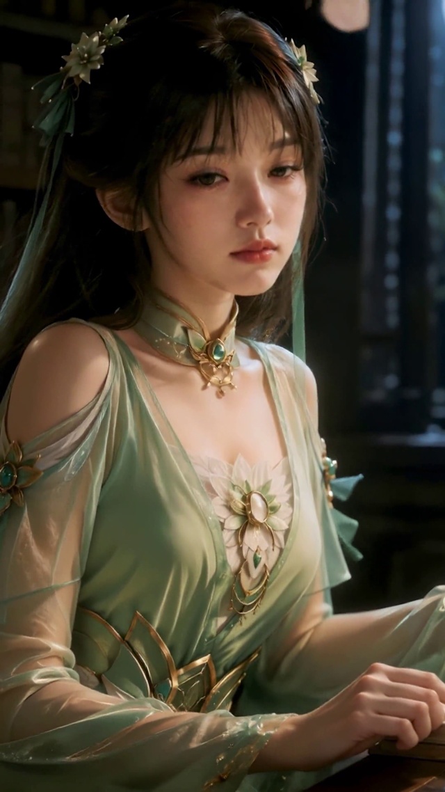 月夜古风美人书房夜读