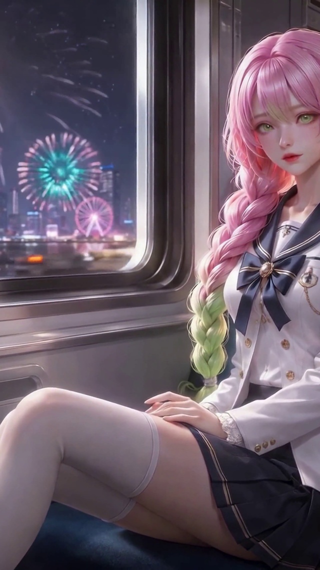 夜晚列车粉发二次元美少女