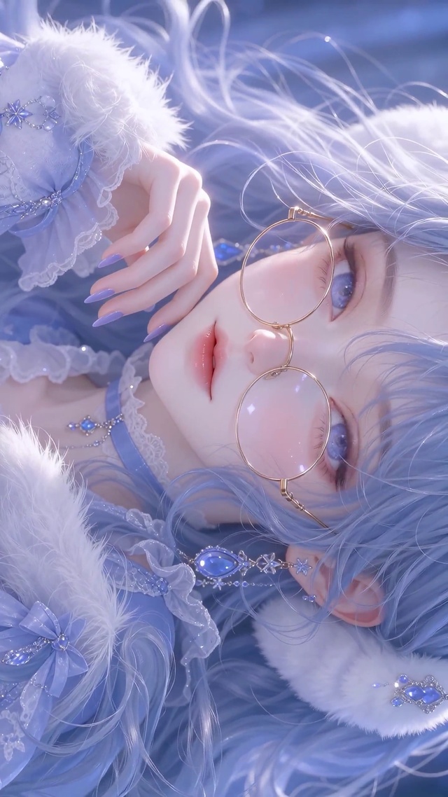 蓝发眼镜少女