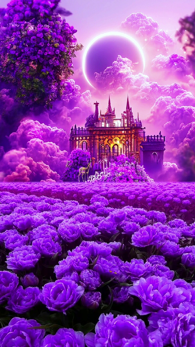 紫色梦幻花海城堡