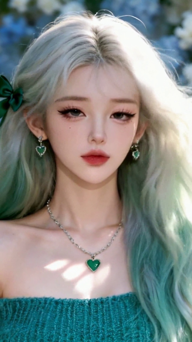花墙渐变绿发清新美少女