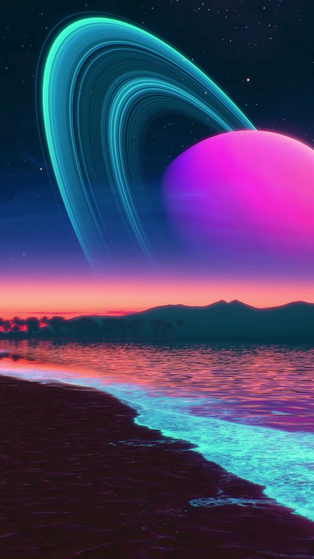 唯美星球夜空多彩海滩