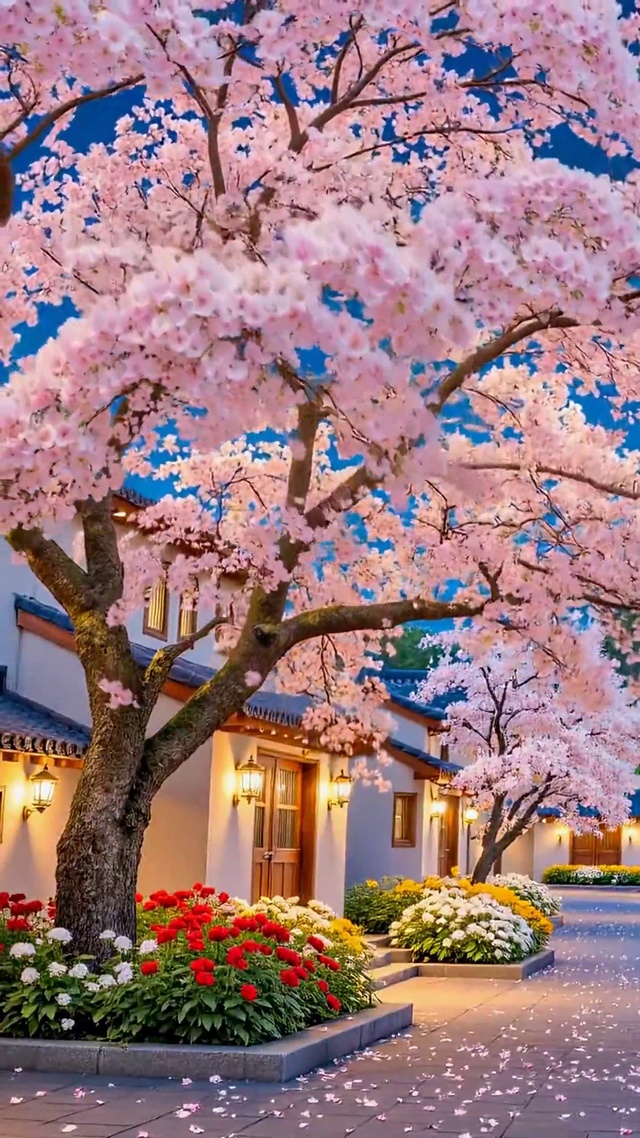 浪漫夜空樱花小镇