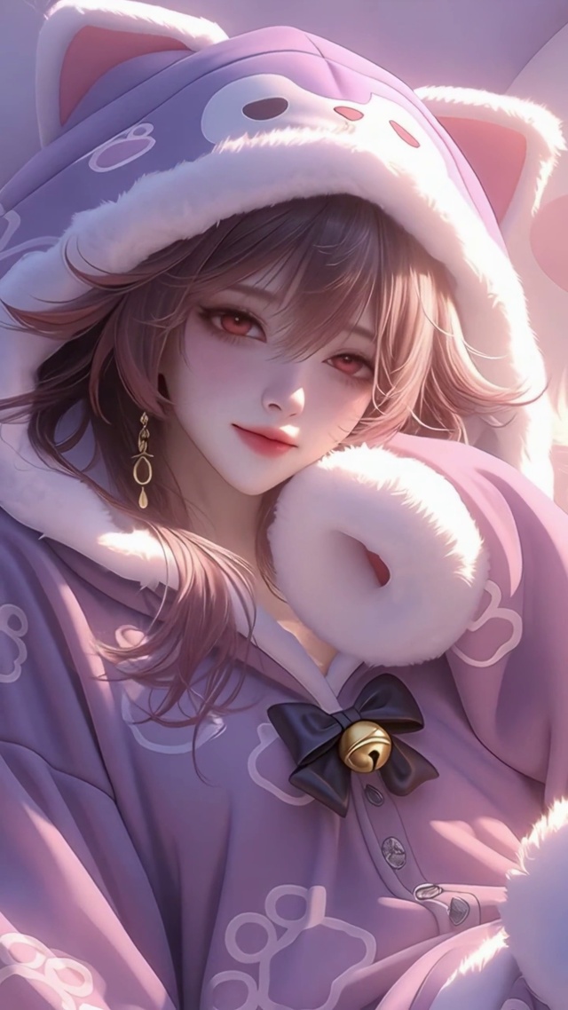 暖光里的紫调慵懒猫系少女