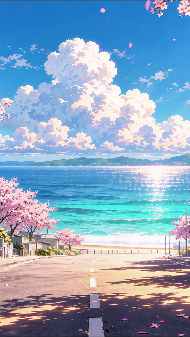 樱花海边