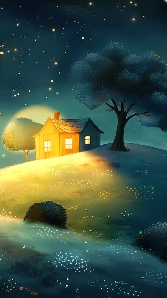 夜景星空树木