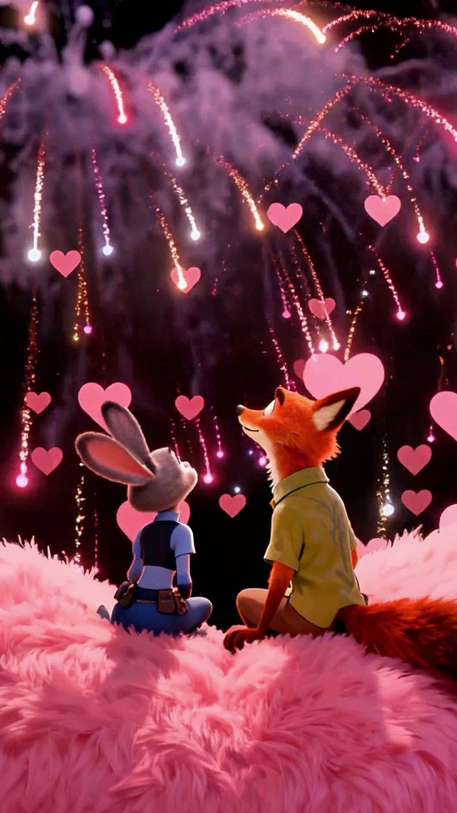 朱迪尼克共赏爱心烟花