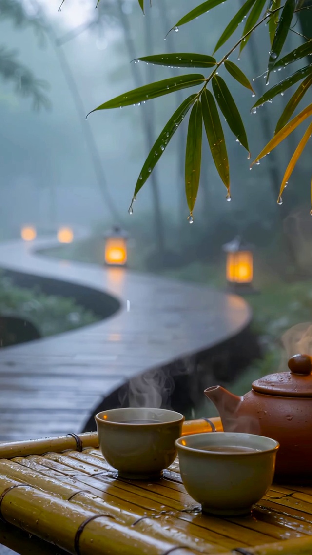 放松雨景林间小路