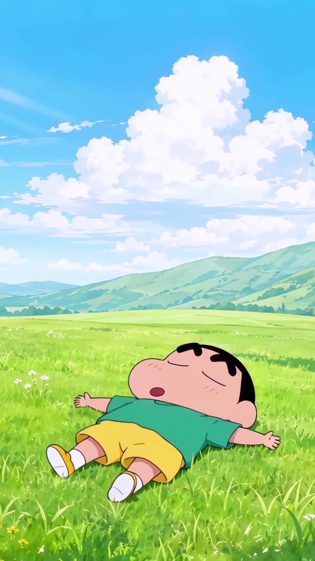 躺在草地上的小新