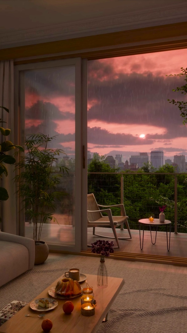 安静雨天傍晚房间