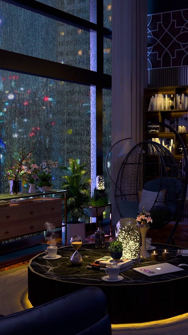 安静的雨天都市房间