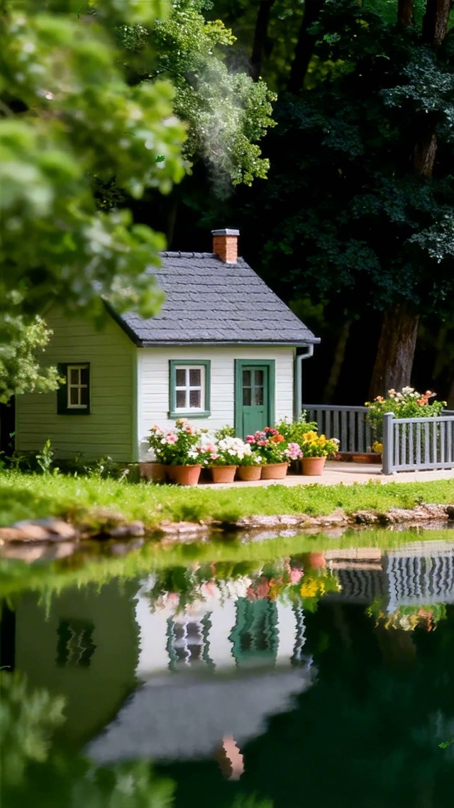 安逸生活房子绿树景色