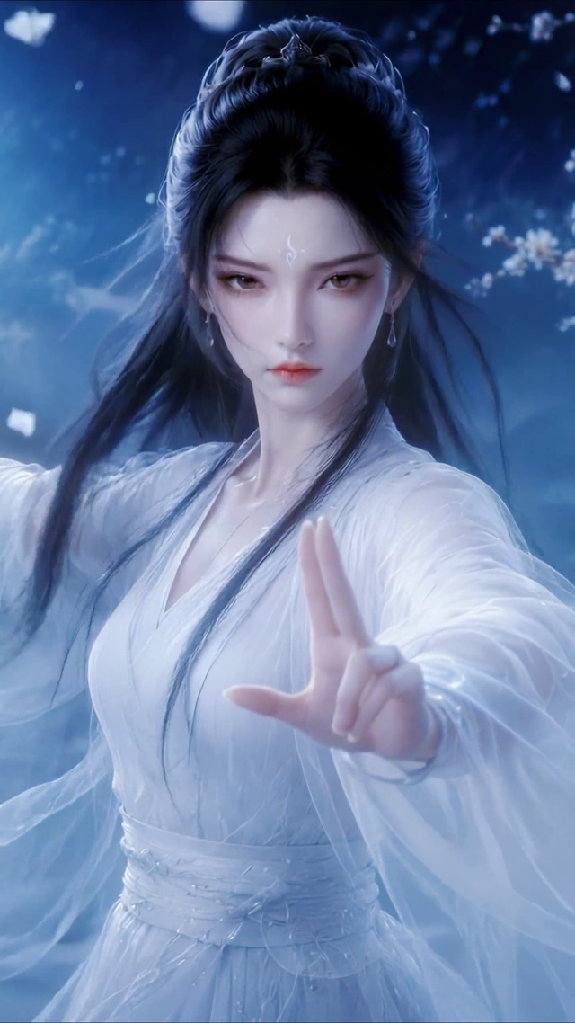 月下古风白衣持剑美女