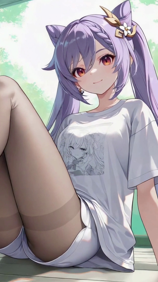 窗边休闲紫发动漫美少女