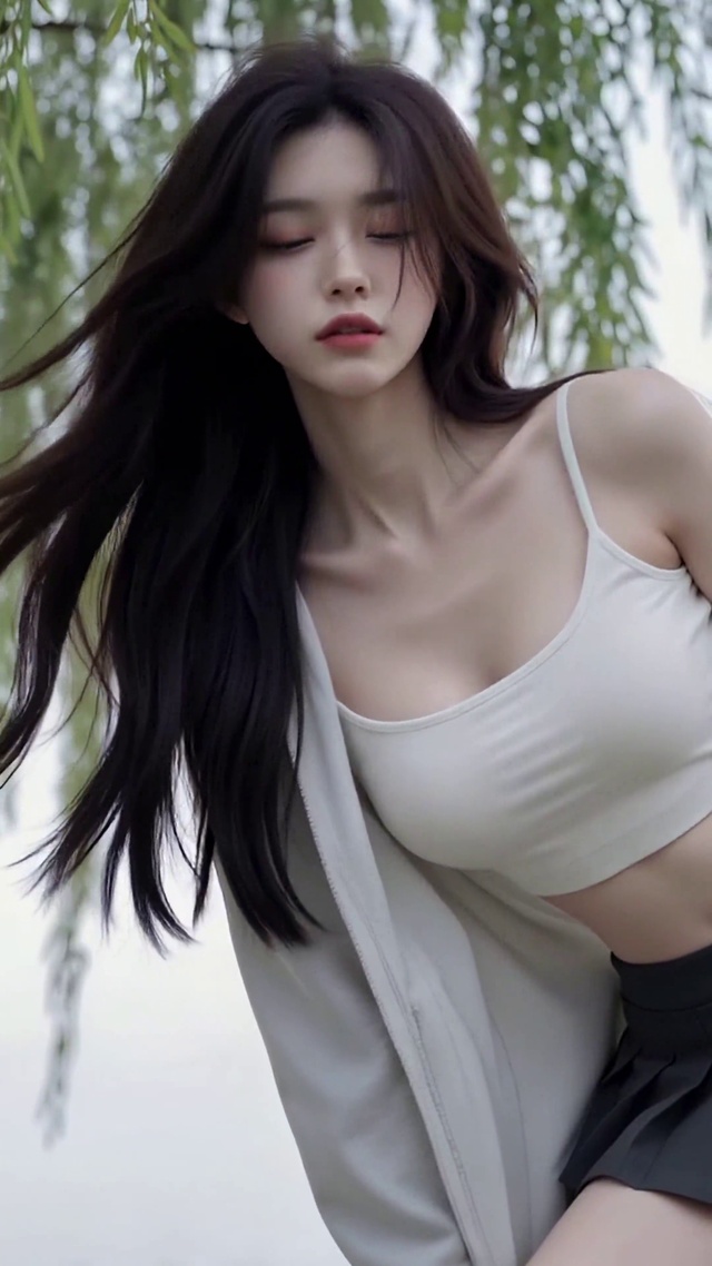 柳树下清纯气质美女
