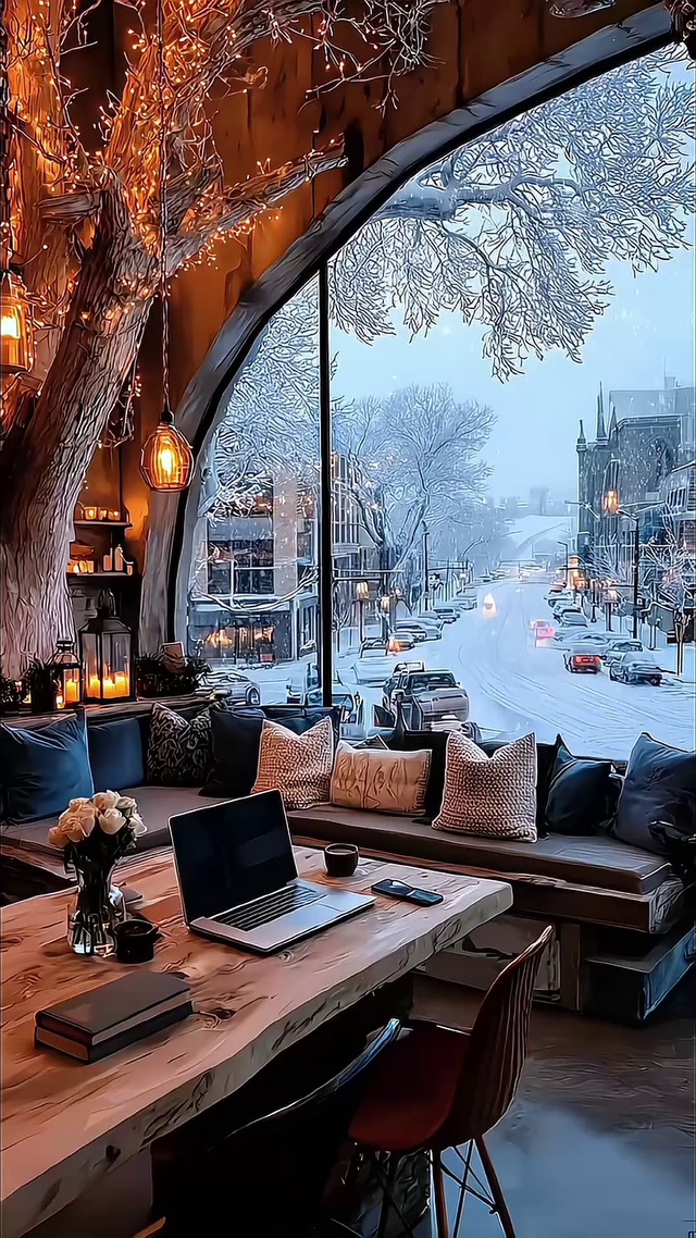 咖啡厅外的雪