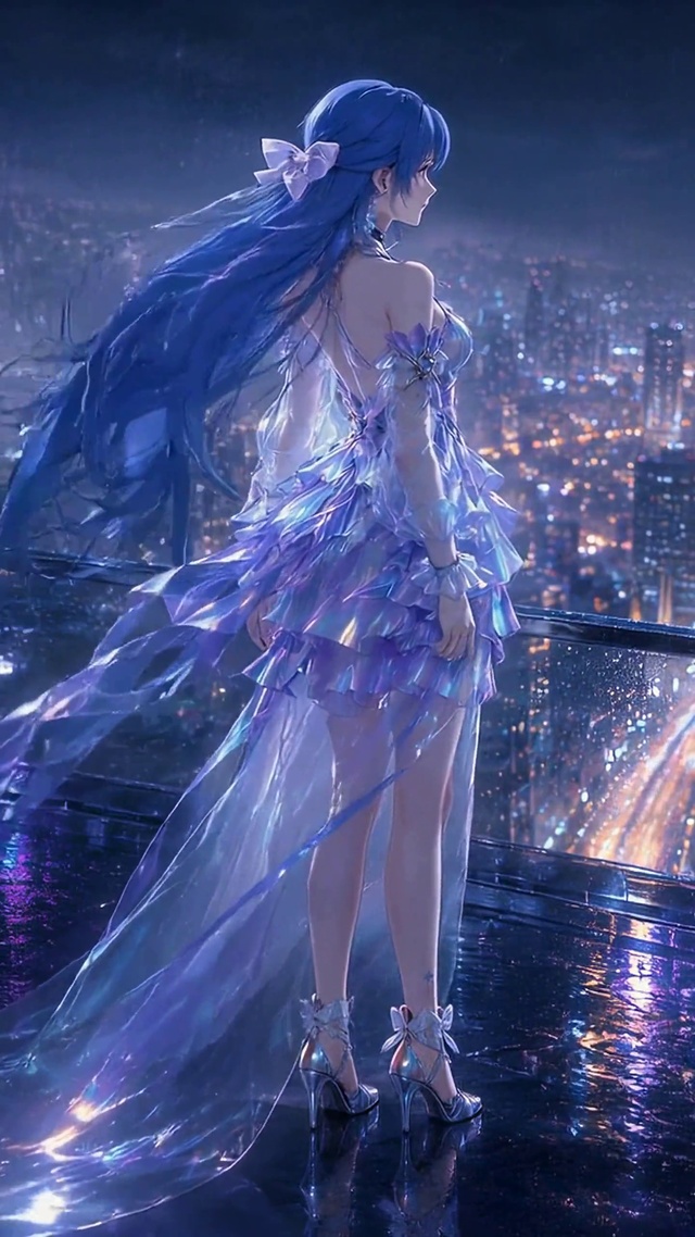 雨夜都市蓝发美少女