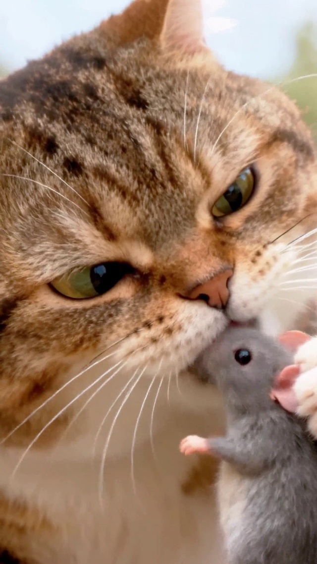 倒霉老鼠被土猫抓住戏耍一脸惊恐