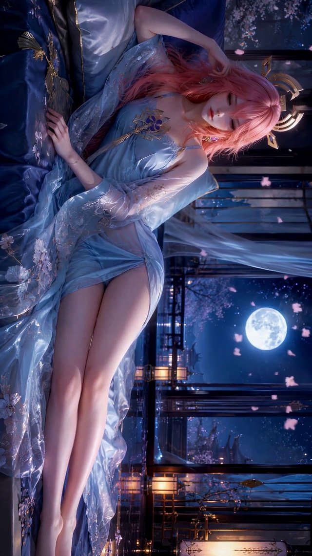 月夜粉发二次元美少女