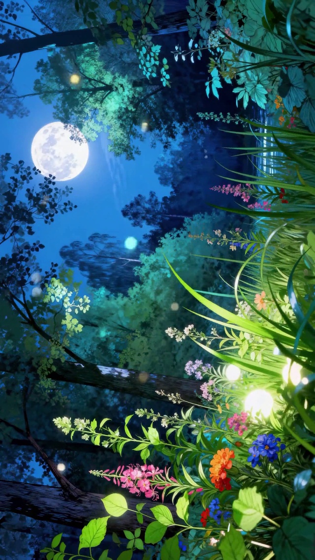 夏夜萤火月光森林