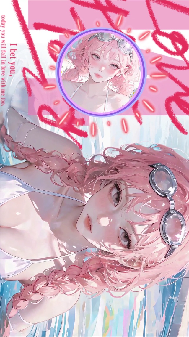 高清插图泳装粉发少女