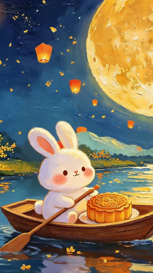 中秋月夜萌兔泛舟赏月