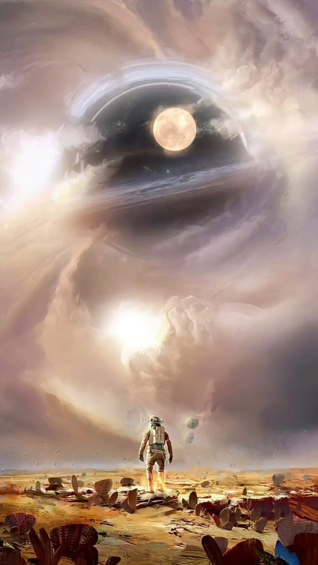 宇航员仰望星球