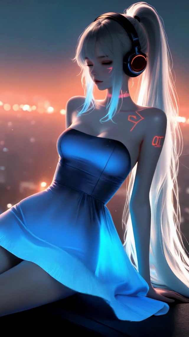 赛博都市天台发光美少女