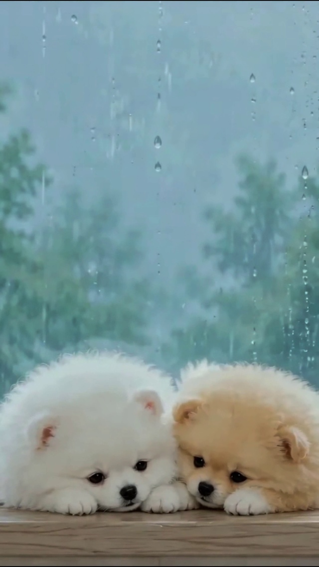 雨天窗台小奶狗