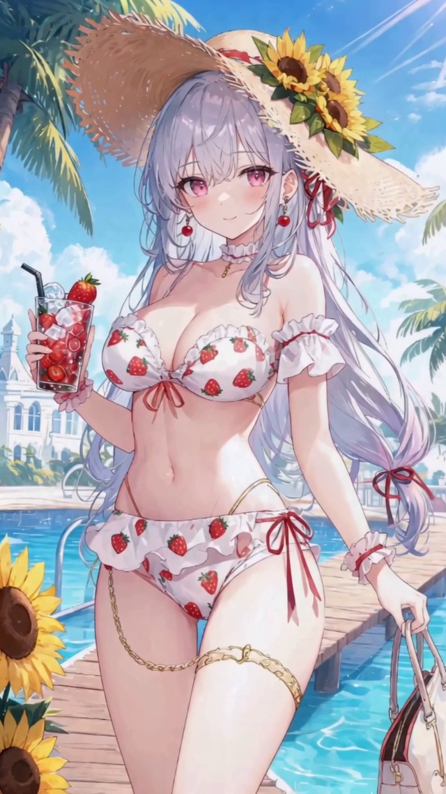 银发草莓泳装