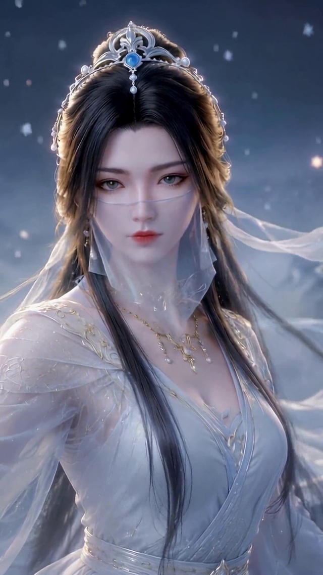 雪夜月下古风仙气美女