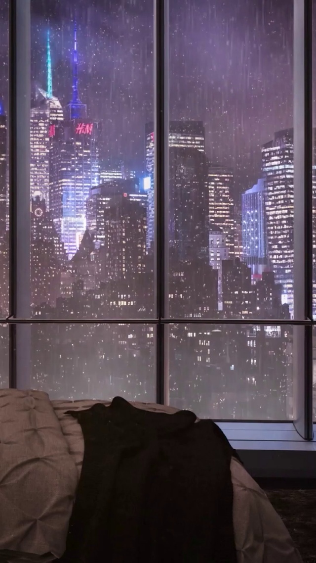 雨天都市夜晚房间(风景手机动态壁纸) - 风景手机壁纸下载 - 元气壁纸