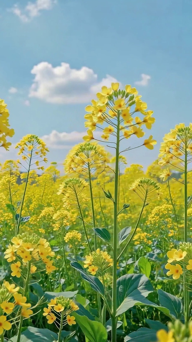 晴空明媚油菜花花海