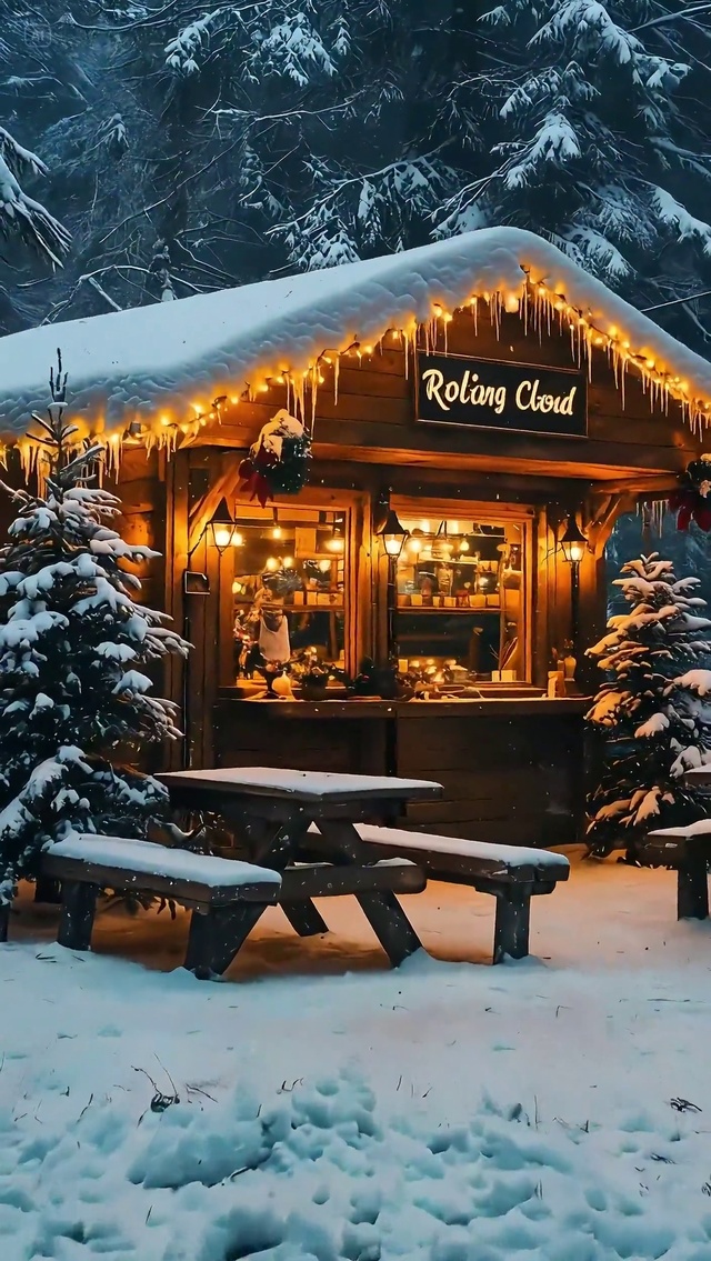 傍晚中雪花覆盖书房4K动态壁纸