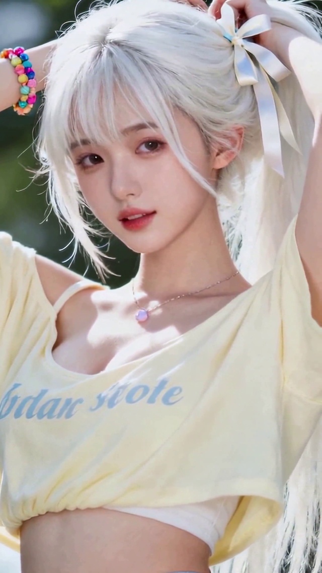 户外银发清纯甜系美少女