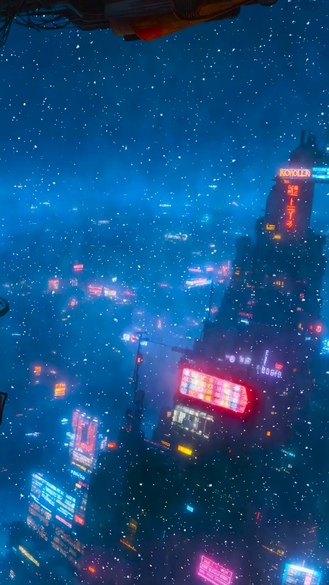 未来城市雪夜阁楼