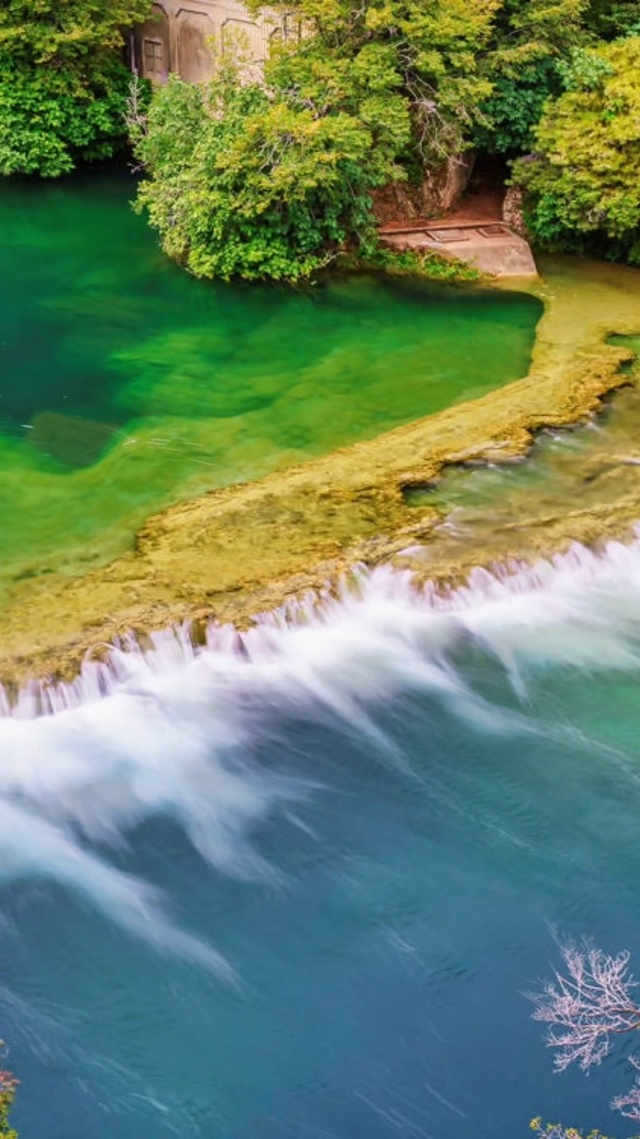 池塘风景，美景，瀑布