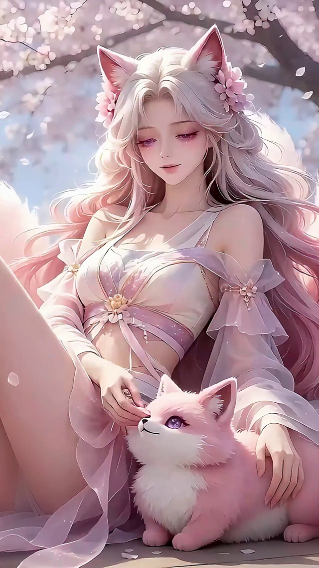 海樱边九尾狐少女