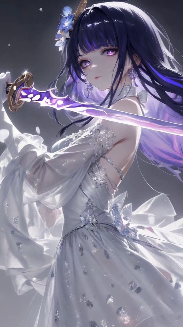 紫发白裙持剑少女