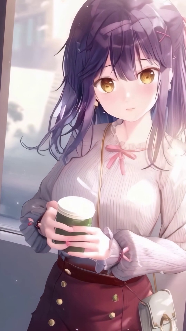 冬日喝咖啡少女