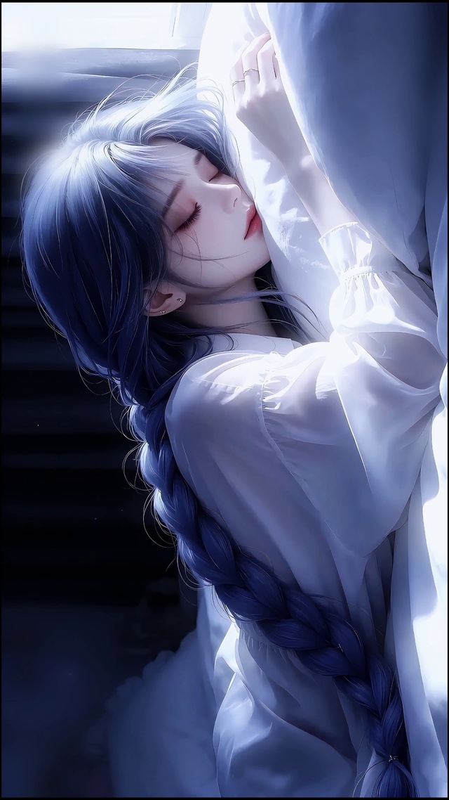 清冷蓝调慵懒少女壁纸