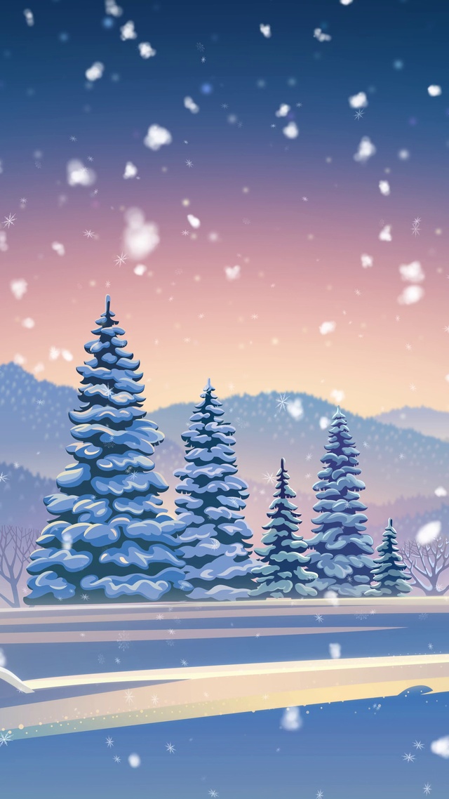 【4K插画雪松与雪景】