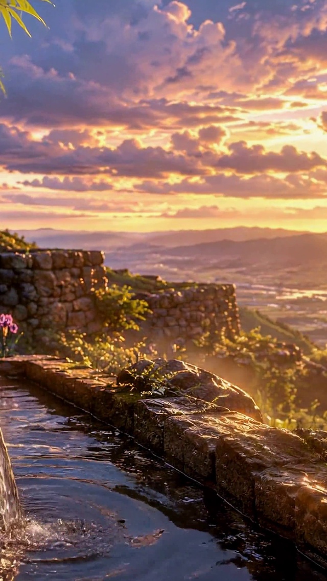 竹林落日溪景