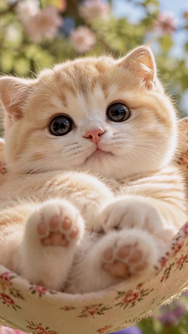 花园吊床可爱奶橘小猫咪